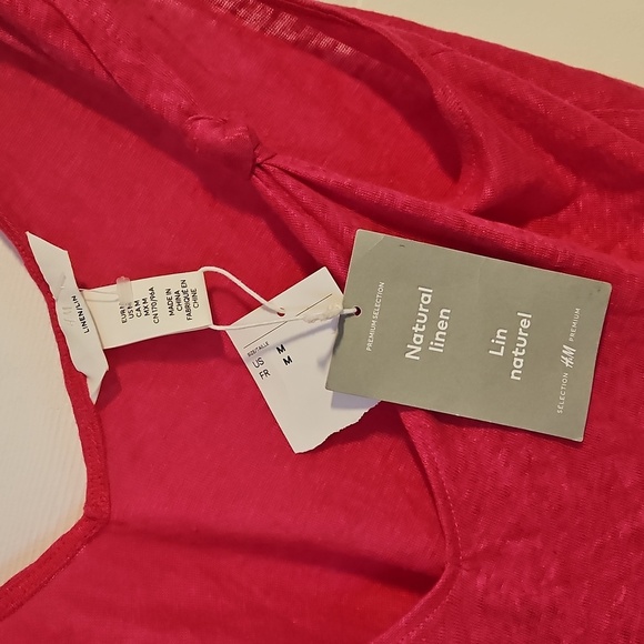 H&M 100% Linen Sleeveless Shirt Hot Pink New With Tags Womens Medium Oversize - Picture 4 of 5